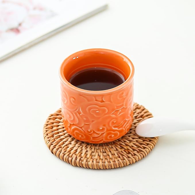 Ceramic Espresso Cups Set of 2 or 4-3oz Demitasse Cups for Coffee & Tea, No Handles, Durable & Dishwasher Safe (bisque, 2)