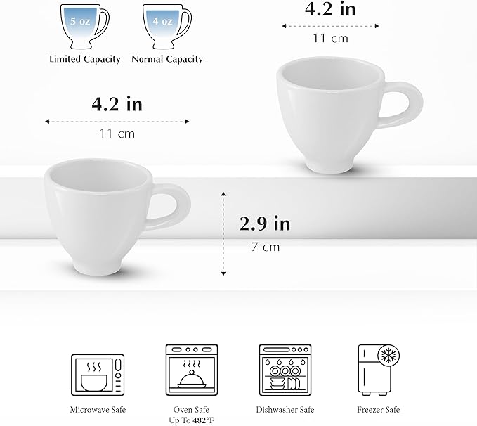 Minh Long 4 OZ Porcelain Espresso Cups Set of 2, Mini Coffee Mugs, Demitasse Cups, Espresso Mugs, Designed for Double Shots of Espresso, Lungo and Tea, Perfect for Coffee Machine and Maker - White