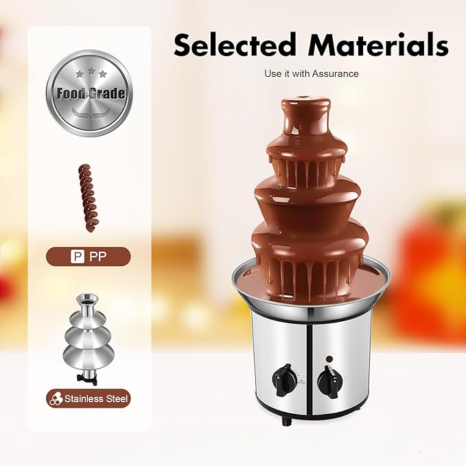 Chocolate Fountain, 4 Tier Chocolate Fondue Fountain, Electric Chocolate Melting Fountain Machine, 60oz Nacho Cheese Fountain with Spiral Splash-Proof Design for Parties, Weddings, Events