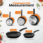 KICHLY 8 Pieces Pots and Pans Set, Non Stick Kitchen Cookware Set, Induction Frying Pans 20cm, 28cm, Saucepan with Lids 20cm, 18cm, Non Induction Saucepan 16cm, Pots and Pans Set Nonstick, Black