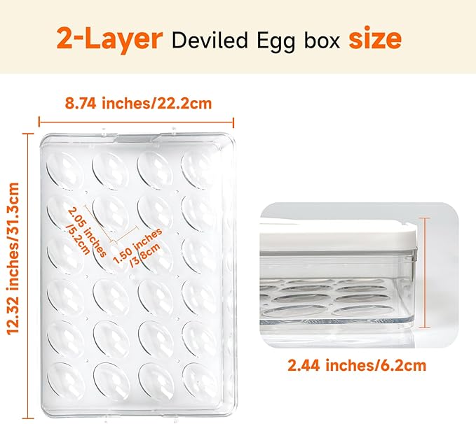 2PCS Deviled Egg Containers With Lid, (Set of 2), PET Clear Deviled Egg Platter With Handle For 48 Eggs, Fridge Stackable Storage Deviled Eggs Tray Carrier, For Camping, Easter, Christmas Thanksgiving