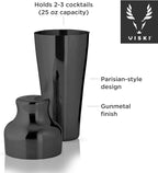 Viski Parisian Cocktail Shaker for Cold Brew Cocktails, Margarita, Espresso Martini, Contoured High Shine Polished Stainless Steel Martini Shaker, Home Bar, Bartender Gifts, 25 oz, Set of 1, Black