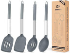 Pack of 4 Silicone Cooking Utensils Set, Non Stick Large Solid Spatulas, Heat Resistant Gray Slotted Spoons, Ideal BPA Free Kitchen Turners for Frying, Mixing,Serving,Draining,Turning,Stirring