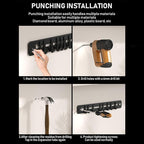 Adjustable Wall Mount Utensil Rack, Black Metal,8 Movable Hooks, 17.32x1.85 Inch, for Kitchen, Bathroom Storage