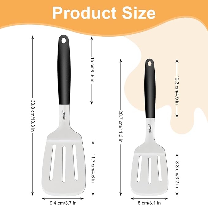 Stainless Steel Spatula Set, 2 Pcs Slotted Spatulas for Kitchen Use, Metal Turner with Silicone Handle for Cast Iron Skillet, Grilling, Cooking Utensils for Flipping Steak, Burgers, Pancake