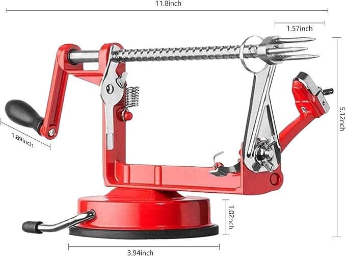 Apple Peeler, Slicer Corer Potato Peelers 3 In 1, Stainless Steel Heavy Duty Suction Cup Base And 7 Extra Blades (Red)