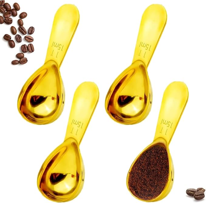 4 Pieces Coffee Scoop Stainless Steel Coffee Scoops Short Handle Tablespoon Measuring Spoons for Coffee Tea Sugar Flour (Golden)