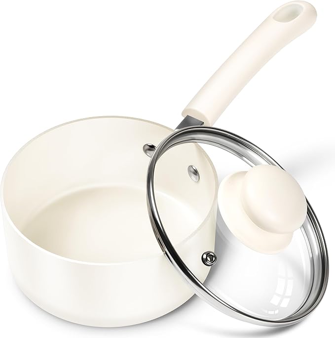 MICHELANGELO Nonstick Sauce Pan Sets, Ceramic Saucepan with Lid, Multipurpose Pot with Lid, Non-Toxic Saucepans, 1QT, White