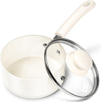 MICHELANGELO Nonstick Sauce Pan Sets, Ceramic Saucepan with Lid, Multipurpose Pot with Lid, Non-Toxic Saucepans, 1QT, White
