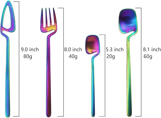 JASHII Silverware Set Satin Finish 24-Piece Stainless Steel Flatware Set Kitchen Utensil Set Service for 6 Tableware Cutlery Set Dishwasher Safe (Matte Rainbow)