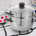 PRETYZOOM Stainless Steel Steamer Pot 9 Inch with Lid Multi-Use Cooking Steamer for Vegetables Seafood Soup Kitchen Cookware