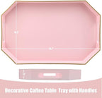 Pink Decorative Tray with Handles, Versatile Serving Tray for Coffee Table, Ottoman, Ideal for Serving, Displaying, Organizing, 15.7"*10.2"*1.57"