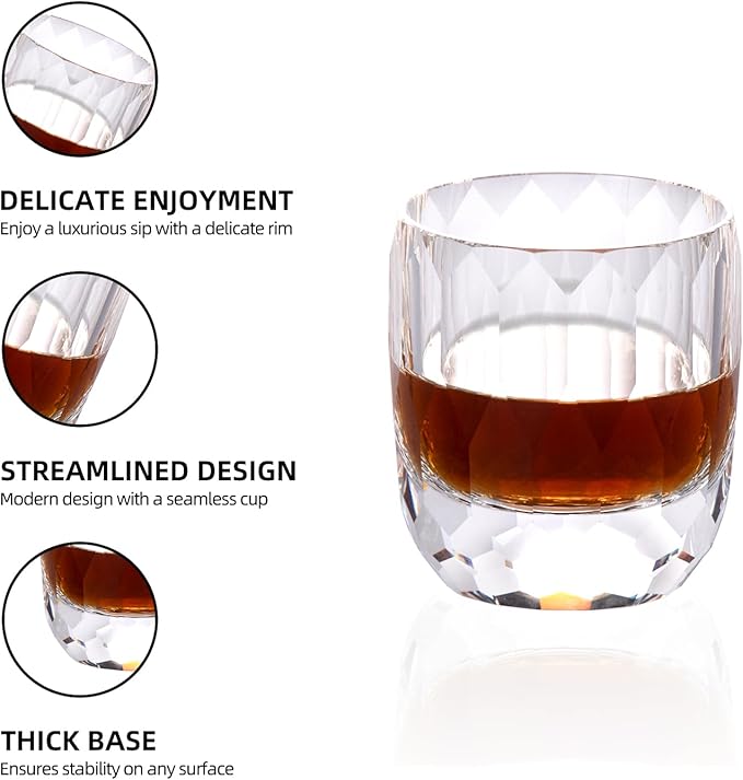 KAMMAK Whiskey Glasses Set of 2, 7.1 oz (210 ml) Old Fashioned Tumbler, Thick Base Crystal Glass with Delicate Rim & Seamless Design for Scotch, Bourbon, Cocktails, Lead-Free Barware