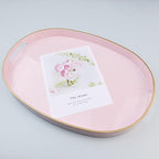 Pink Oval Decorative Tray with Handles, Versatile Serving Tray for Coffee Table, Ottoman, Ideal for Serving, Displaying, Organizing