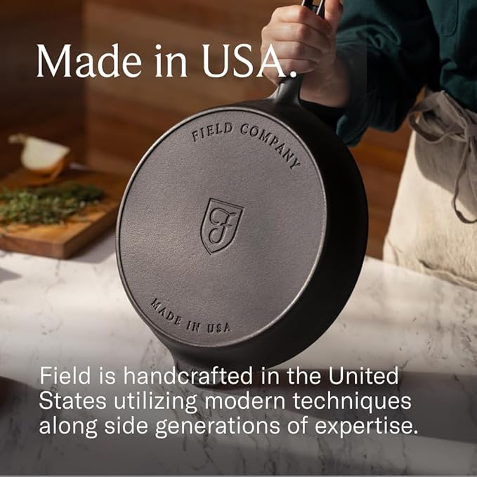 Field Company 10.25-Inch Cast Iron Skillet – Pre-Seasoned Frying Pan for Searing, Baking & Everyday Cooking, Lighter & Easy to Handle, Smooth, Made in USA (No.8, 2–4 Servings)