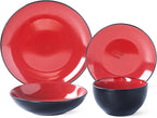 Plates and Bowls Sets for 4 - CJDC-QUELO 16-Piece Stoneware Dinnerware Sets, Ceramic Dishware Set for Indoor Kitchen Use and Formal Dining, Chip and Scratch Resistant Microwave Dishwasher Safe, Red