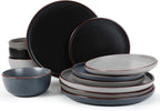 Famiware Mercury Plates and Bowls Sets, 12 Pieces Stoneware Dinnerware Sets, Dishes Set for 4, Microwave and Dishwasher Safe, Multi-color