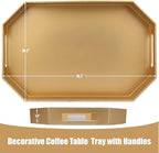Gold Decorative Tray with Handles, Versatile Serving Tray for Coffee Table, Ottoman, Ideal for Serving, Displaying, Organizing, 15.7"*10.2"*1.57"