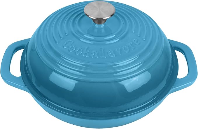 Iron Cloche Dutch Oven - Premium Enameled Cast for Bread Baking | Non-Stick Bread Pan with Lid | Perfect for Sourdough, Loaf, and Artisan Baking (Blue, 5 QT)