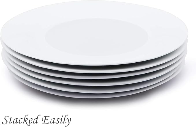 6pcs Dinner Dessert Plate 10.5inch White Porcelain Salad Plates with Round Flat Design