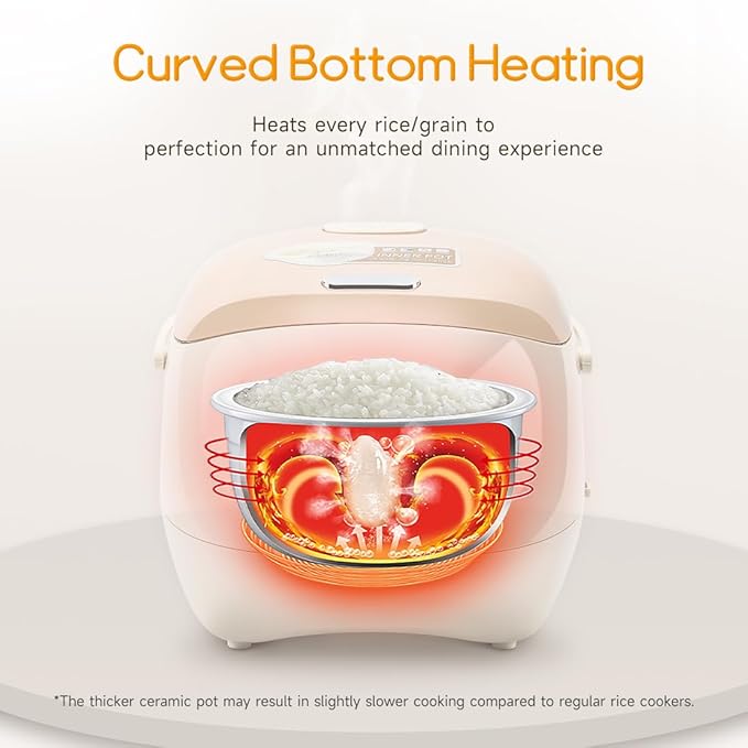 Joydeem Ceramic Rice Cooker, 6 Cups Uncooked Rice Cookers with Pure Ceramic Inner Pot, Healthy & PFOA Free, 3L/3.2 qt, DFB-C300