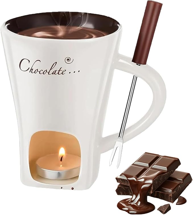 Chocolate Melting Mug With Candle, Ceramic Fondue Mug Meltie Cup, Melting Love Cup, Ideal Gifts For Christmas, Birthday, Wedding (White)