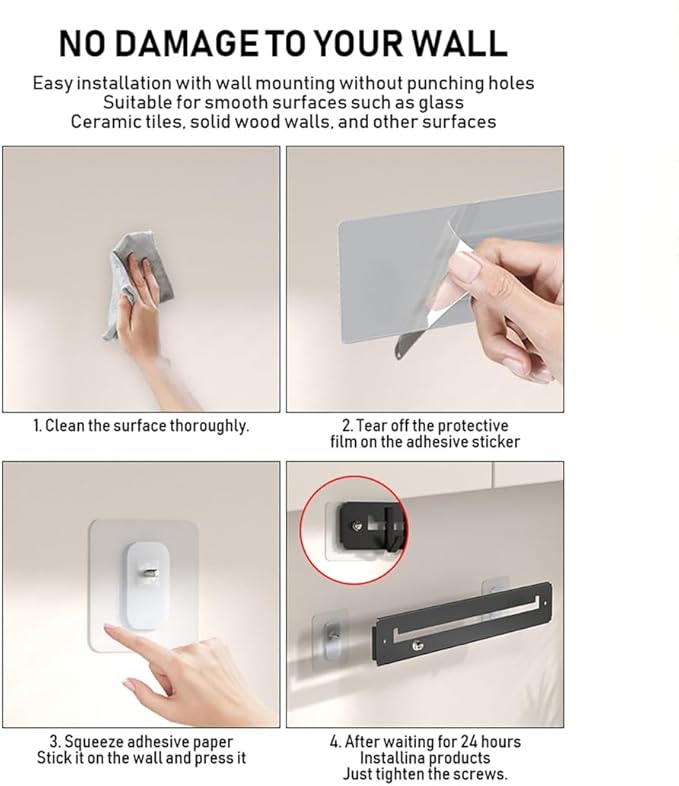 Adjustable Wall Mount Utensil Rack, Black Metal,8 Movable Hooks, 17.32x1.85 Inch, for Kitchen, Bathroom Storage