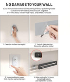 Adjustable Wall Mount Utensil Rack, Black Metal,8 Movable Hooks, 17.32x1.85 Inch, for Kitchen, Bathroom Storage