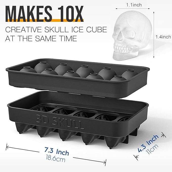 3D Skull Ice Cube Mold Tray -Novelty Shaped Ice Maker for Whiskey Cocktails Drinkers,Bartenders,Easy Release Silicone kull Molds,Baking Chocolate Candy,Home Bars