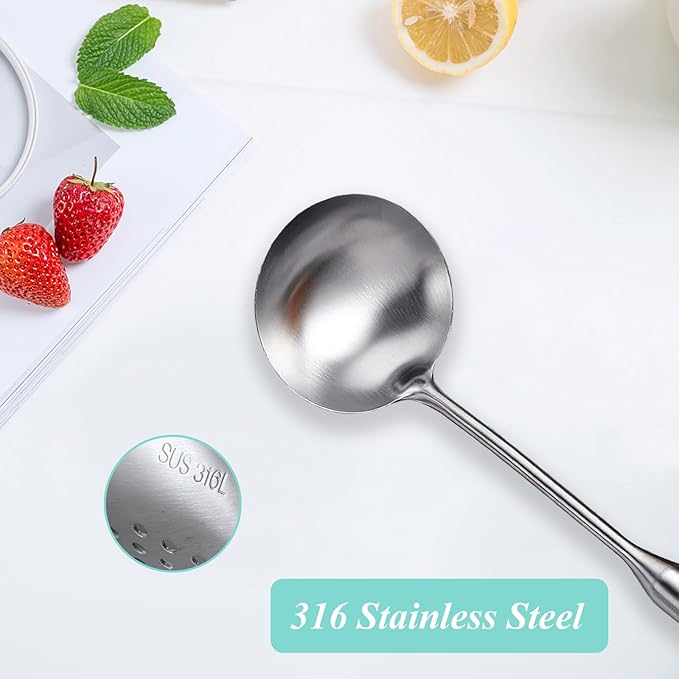 Soup Ladle, Metal 316 Stainless Steel Kitchen Ladles Spoon, Large Cooking Ladel Kitchen Utensil Long Handle Deep Spoons for Soup Stirring Serving