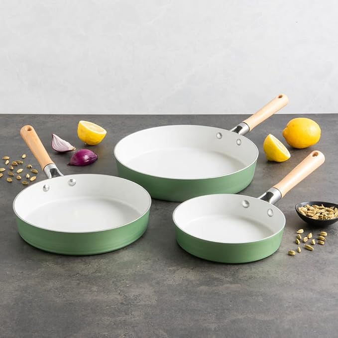 Nordic Ware Cardamom Ceramic Nonstick 3 Piece Fry Pan Set - Includes 8 Inch, 10 Inch and 12 Inch