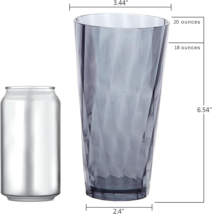 Unbreakable Plastic Drinking Glasses, Set of 6, Shatterproof Drinking Cups, Plastic glass cup,20 oz plastic Tumbler Cups,Dishwasher Safe (Grey)