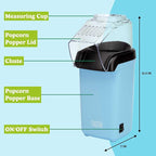 Tasty Hot Air Popcorn Popper, Healthy and Delicious Popcorn in Minutes, Fast and Easy-to-Use, Built-In Measuring Cup and Butter Warmer, 8 Cups, Blue