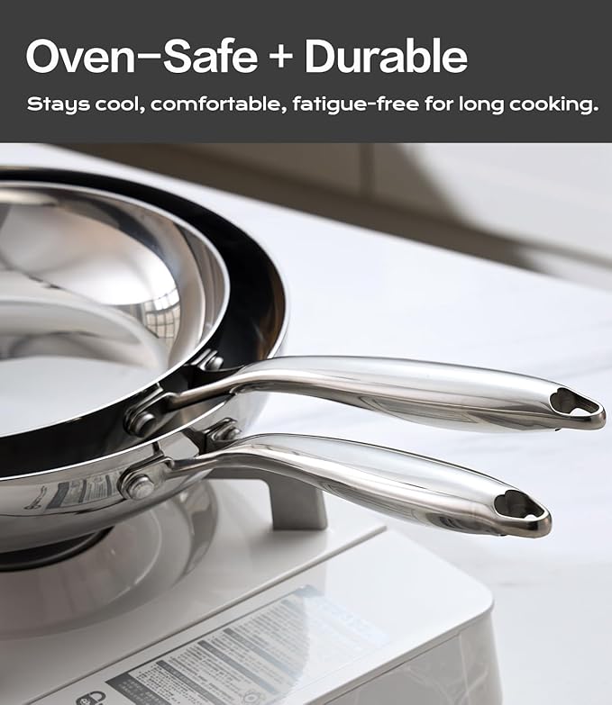 Non Toxic Frying Pan Set with Lids 6 Pcs Fry Pan Set,8,10,12 Inch Frying Pans with Stainless Steel Lids,Stay-Cool Handles, Dishwasher Safe, Works on All Stovetops (Induction, Gas, Electric)