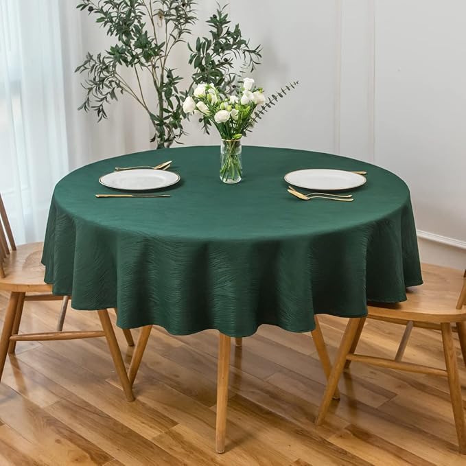maxmill Round Swirl Design Tablecloth Waterproof Spillproof Wrinkle Free Table Cloth, Kitchen Dinning Circular Tabletop Decoration, Fabric Table Cover for Christmas Parties, 70 Inch, Hunter Green