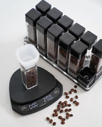 Normcore 12 Tubes Coffee Bean Cellars with Stand & Hopper - Single Dose Coffee Bean Vaults - Espresso Bean Storage Set - One-Way Exhaust Valve - Capacity 25-28g