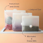 Reusable Silicone Food Storage Bags – Premium Eco-Friendly Multi-Size Set (650ml/1300ml/2000ml), Leakproof, BPA-Free, Freezer & Microwave Safe, Dishwasher Friendly (White(Clear))