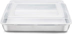 E-far Stainless Steel Baking Pan with Lid, 12⅓ x 9¾ x 2 Inch Rectangle Sheet Cake Pans with Covers Bakeware for Cakes Brownies Casseroles, Non-toxic & Healthy, Heavy Duty & Dishwasher Safe