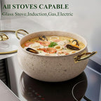 Fully Clad 5-Ply Stainless Steel Cookware Set, 12Pcs Nonstick Pots and Pans Set with Stay-Cool Handles, Induction Compatible, Stackble Design, Includes with Frying Pan, Saucepans and Saute Pan (Beige)