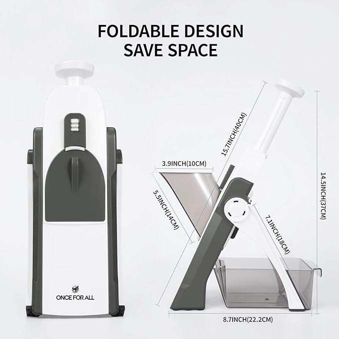 ONCE FOR ALL Upgrade Safe Mandoline Slicer Plus, Adjustable Vegetable Food Chopper Potato Fries French Fry Cutter, Detachable Blade, Kitchen Chopping Artifact, New Kitchen Gift (DarkGray)