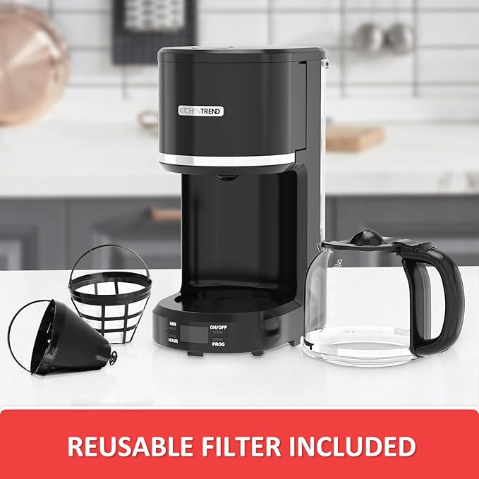 10-Cup Programmable Coffee Maker with Permanent Filter, Removable Water Reservoir Coffee Machine, Drip Coffee Maker, Delay Brew, Timer & Keep Warm, Swing Open Brew Basket, Black