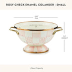 MACKENZIE-CHILDS Enamel Colander, Decorative Kitchen Strainer, Small, Pink-and-White Rosy Check