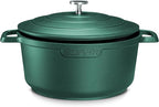 Large Dutch Oven Pot with Lid-7.5QT Cast Aluminum Oven Pot with Two Handles Lightweight for Bread Baking Braising and Roasting(Green)