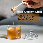 Glass Honey Jar with Wooden Dipper and Glass Lid,Honey Pot Dispenser for Store Honey and Syru,10 Ounces