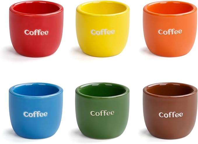 Ceramic Espresso Cup set of 6, One Shot Coffee Cups, Double Walled 3 oz/90 ml Tiny Cofffee Mugs Demitasse for Espresso, Porcelain Coffee Mugs Set of 6 colors