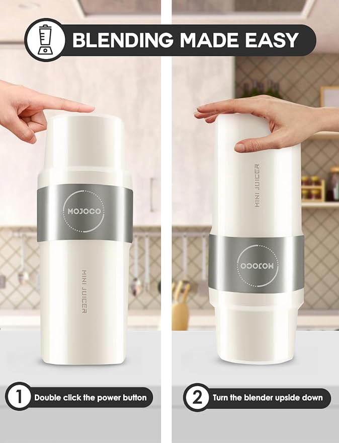Mojoco Personal Smoothie Blender – Vacuum Insulated Blender for Fruits and Vegetables - Rechargeable Portable Blenders with Stainless Steel Blade for Travel, Camping, Gym
