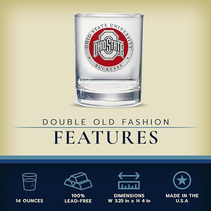 Heritage Pewter Ohio State Double Old Fashion | Double Rocks Glass 14 OZ for Liquor | Expertly Crafted Pewter Glass