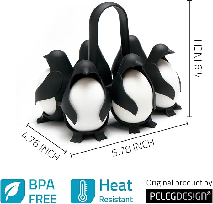 PELEG DESIGN Egguins 3-in-1 Cook, Store and Serve Egg Holder, Penguin-Shaped Boiled Egg Cooker for Making Soft or Hard Boiled Eggs, Eggies, Holds 6 Eggs for Easy Cooking and Fridge Storage
