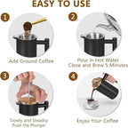 Black Stainless Steel French Press Coffee Maker, Double Wall Insulated French Press,for Coffee&Tea,with 3 Extra Screens and a Coffee Spoon,34oz/1000ml,Gold