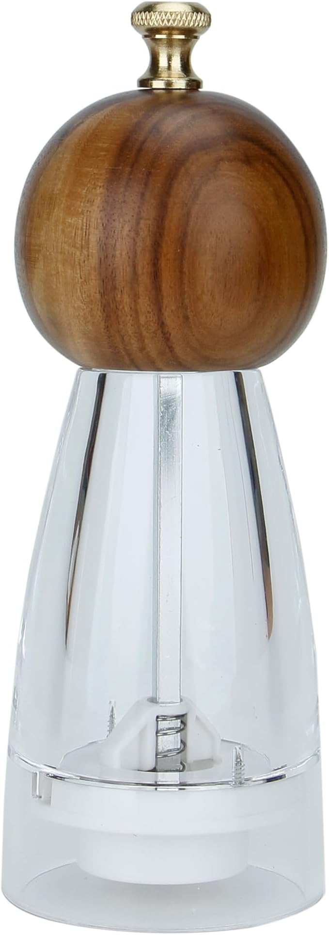 Premium Manual Crystal Pepper Salt Grinder. Environmentally Friendly Adjustable Wooden Top Grinder with Ceramic Core. Visually Transparent Acrylic Body with 3.5oz Capacity (6 ")